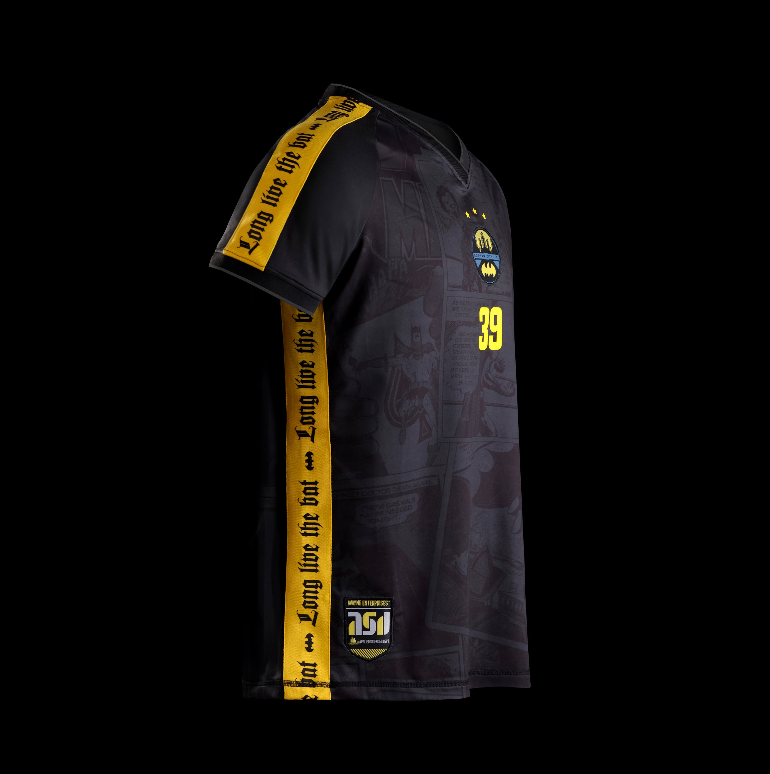 The Batman Limited Edition Collectible Jersey side strip view by Goat Skins