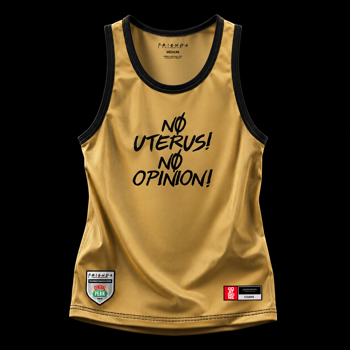 Front view of the officially licensed GOAT SKINS Friends Rachel Green limited edition collectible jersey, numbered to 999 worldwide