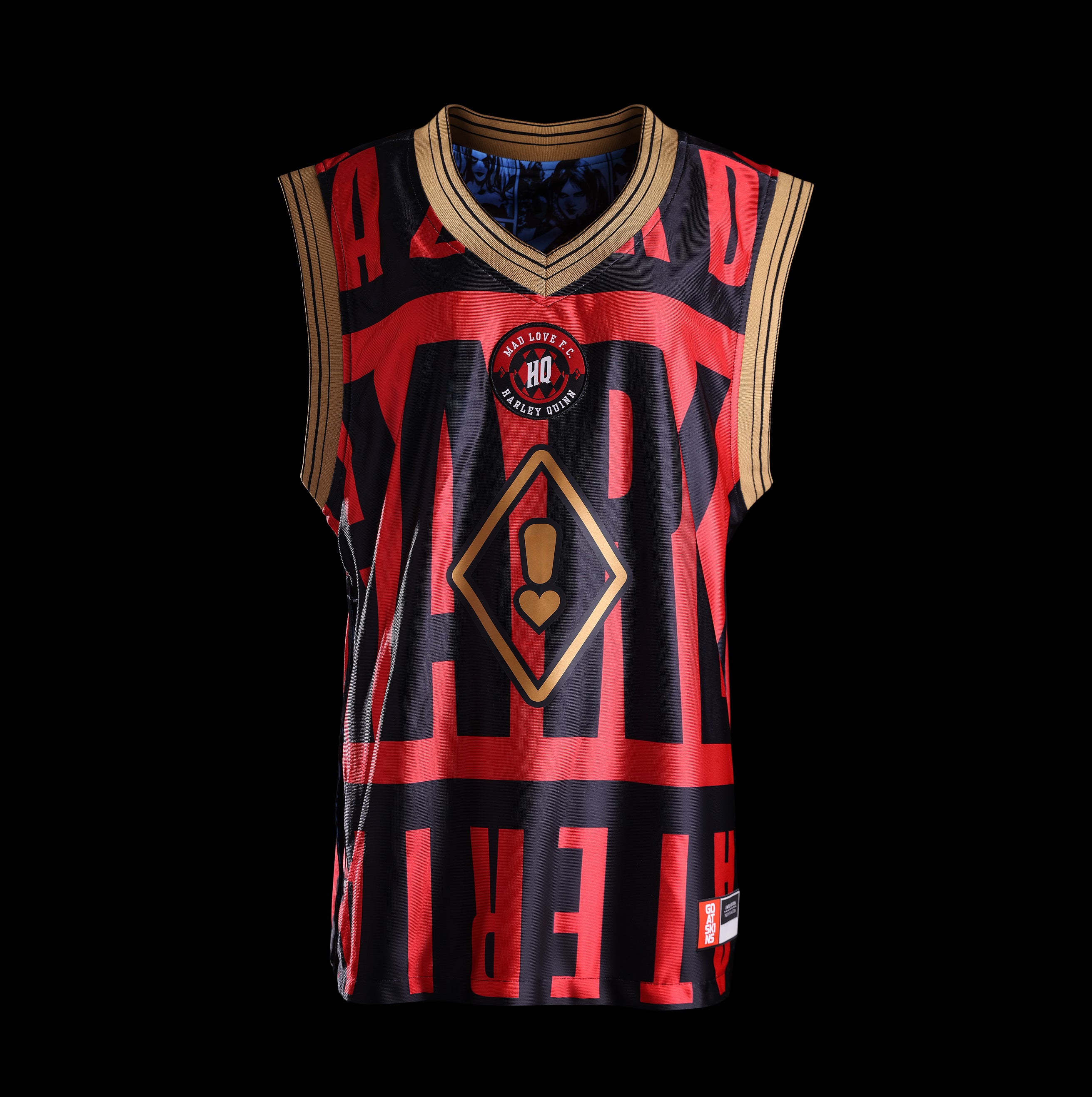 Harley Quinn Limited Edition Jersey front view, Mad Love FC tribute by Goat Skins