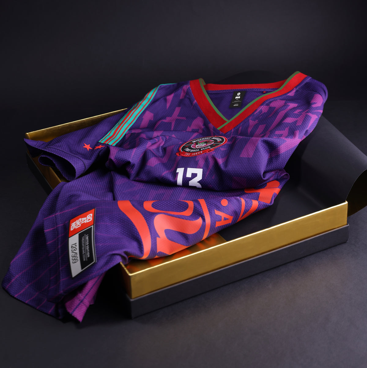 GOAT SKINS Joker limited edition collectible jersey displayed in its premium collector box with crest, number 13 and numbered edition label