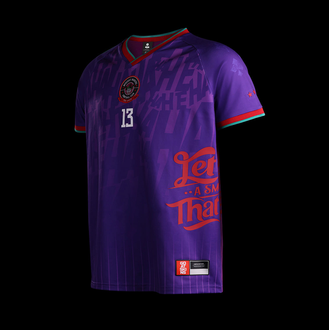 Angled front view of the GOAT SKINS Joker limited edition collectible jersey featuring the Let’s Put a Smile on That Face design