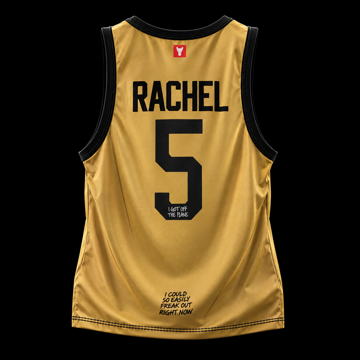Back view of the officially licensed GOAT SKINS Friends Rachel Green limited edition collectible jersey featuring Rachel and number 5