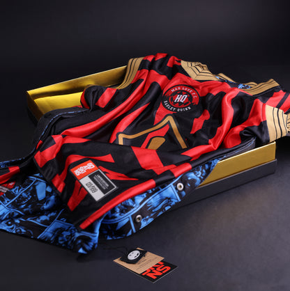 GOAT SKINS Harley Quinn limited edition reversible collectible jersey displayed with its collector packaging and numbered authentication label