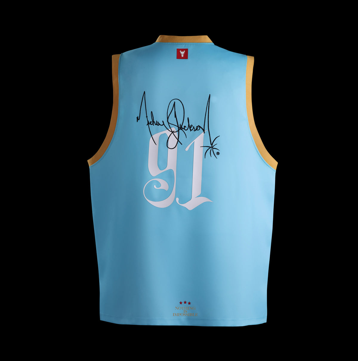 Back view of the officially licensed GOAT SKINS Michael Jackson limited edition collectible jersey featuring signature artwork and number 91