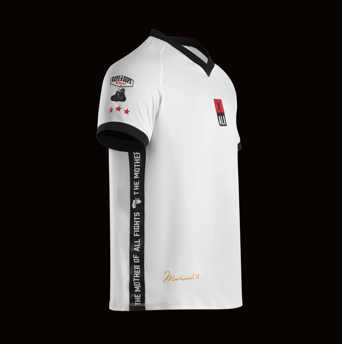 Front view of the officially licensed GOAT SKINS Muhammad Ali limited edition collectible jersey, numbered to 999 worldwide