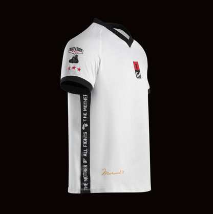 Front view of the officially licensed GOAT SKINS Muhammad Ali limited edition collectible jersey, numbered to 999 worldwide