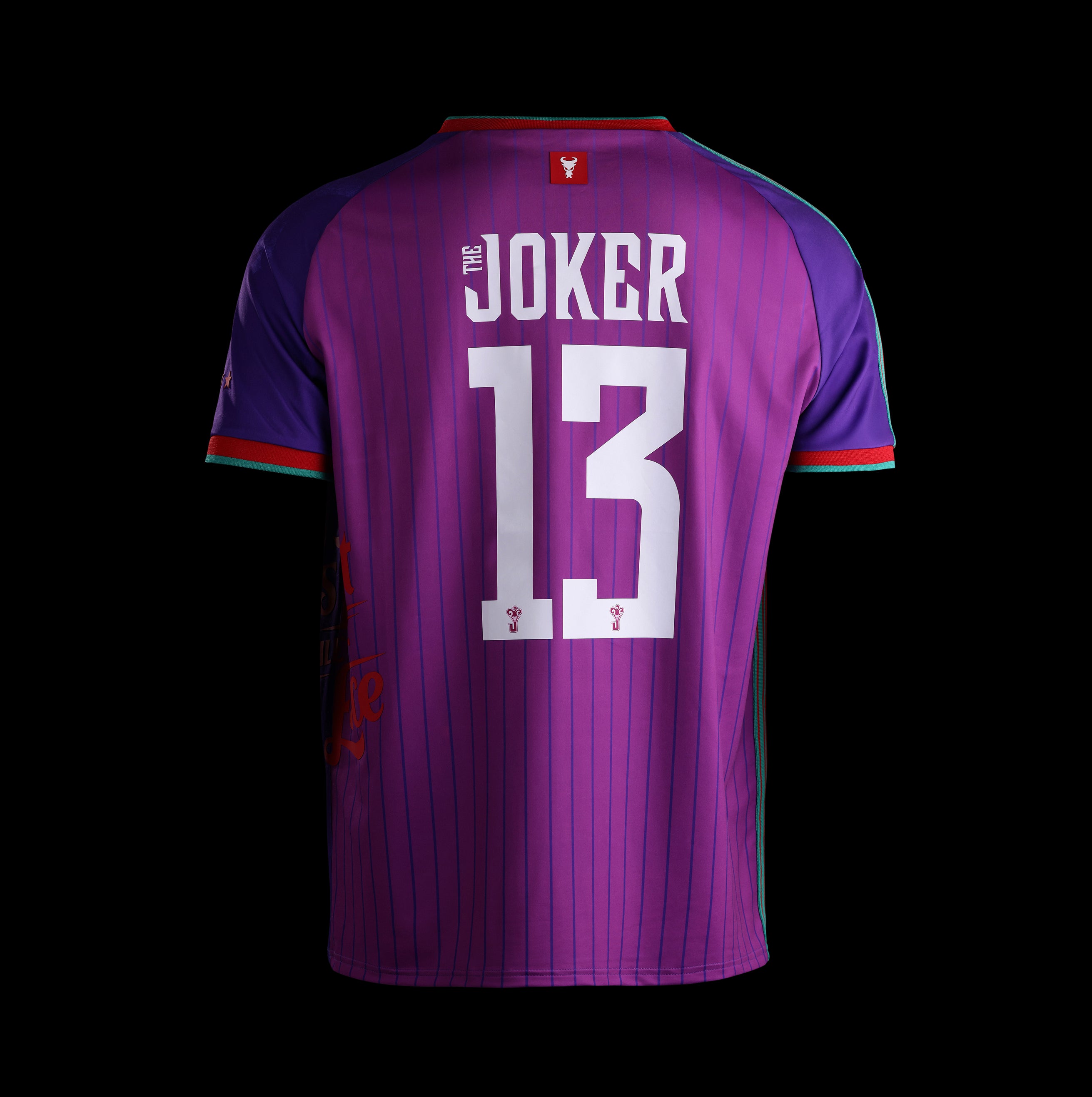 Back detail of Joker Premium Collectible Jersey featuring "HAHAHAHA" print