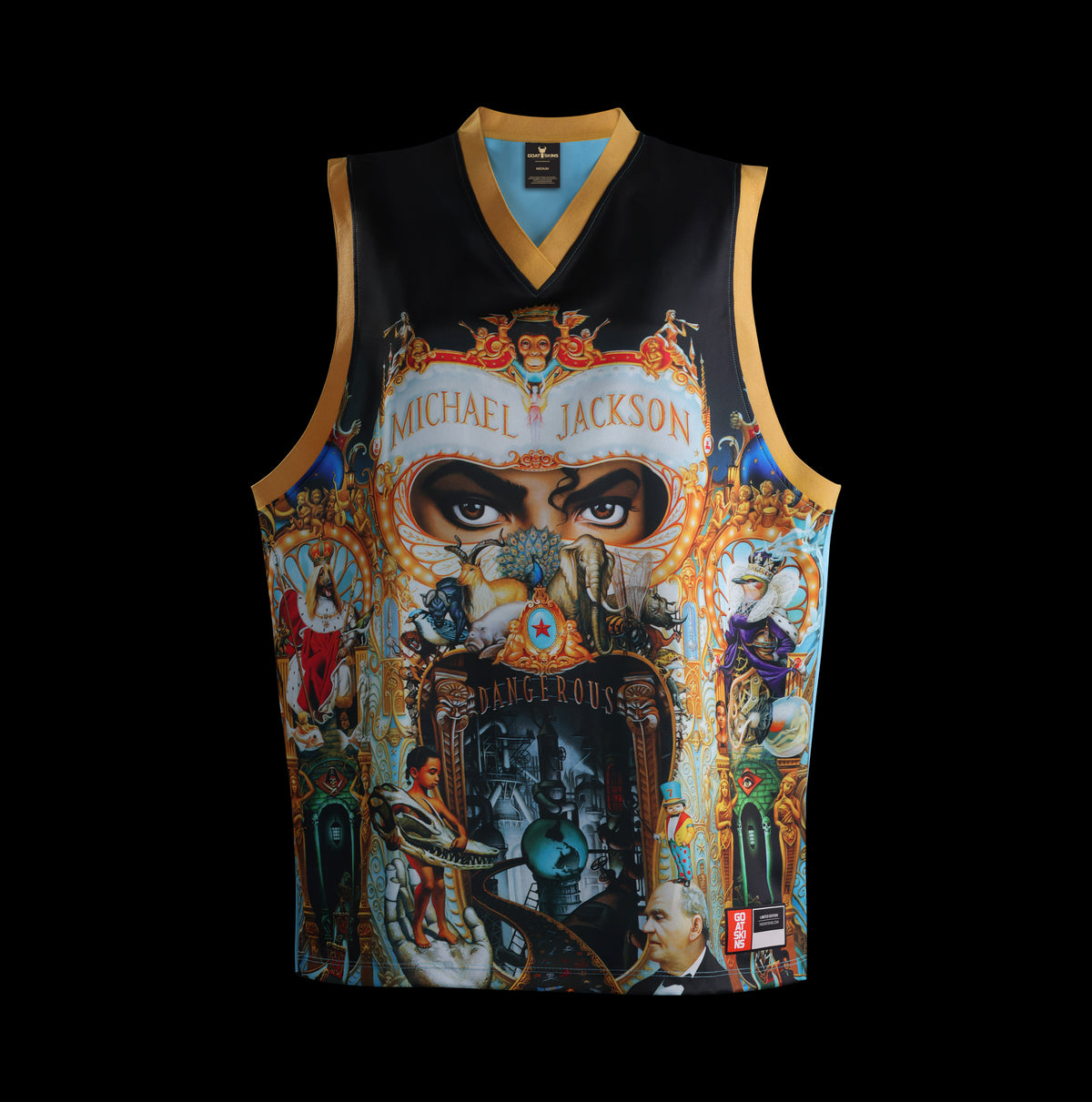 Front view of the officially licensed GOAT SKINS Michael Jackson limited edition collectible jersey, numbered to 999 worldwide